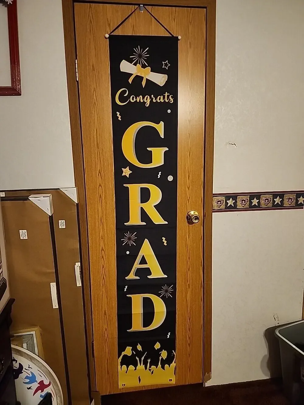 Congratulations Graduation Scroll Pennant Black Yellow Hanging Banner 70